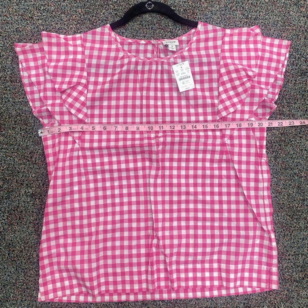 NWT J. Crew Pink/White Gingham Flutter Sleeve Top Size M - Picture 4 of 10